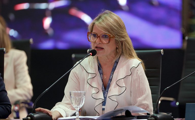 Deputada Flávia Morais fala ao microfone