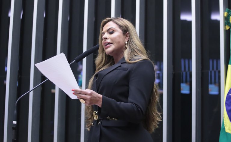 Deputada Silvye Alves fala ao microfone