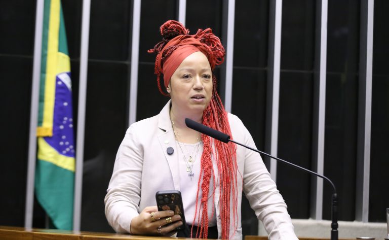 Deputada Daiana Santos fala ao microfone