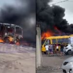 incêndio atinge garagem da prefeitura de Santo Estêvão e fumaça preta toma conta do local