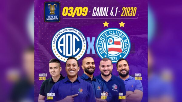 TV Aratu transmite final entre Bahia e Confiança ao vivo no canal 4.1